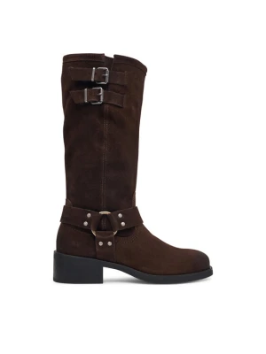 Oficerki Tommy Jeans Tjw Brushed Suede Biker Boots EN0EN03110 Brązowy ciemny