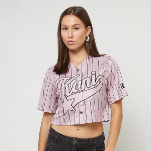 OG Star Logo Crop Pinstripe Baseball Shirt, markiKarl Kani, Jerseys, w kolorze różowy, rozmiar: