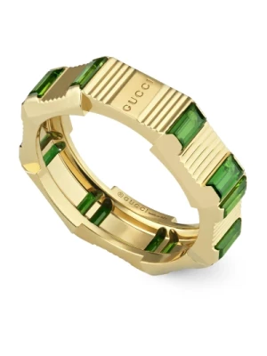 Ogniwo do pierścionka Love z 18-karatowego żółtego złota i zielonego turmalinu Gucci