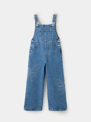 Ogrodniczki jeansowe z haftowanymi motylami ciemnoniebieski - Dzieci - MANGO KIDS