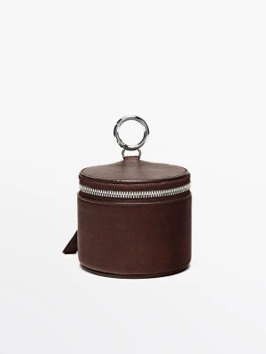Okrągła Torebka Ze Skóry Nappa Z Cyrkoniami - Brązowy - - Massimo Dutti - Kobieta