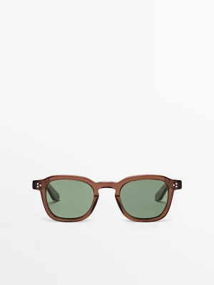 Okrągłe Okulary Przeciwsłoneczne - Popielaty Brąz - Massimo Dutti - Male