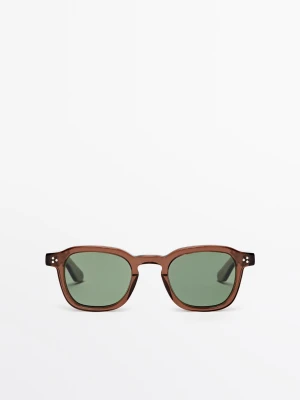 Okrągłe Okulary Przeciwsłoneczne - Popielaty Brąz - - Massimo Dutti - Mężczyzna