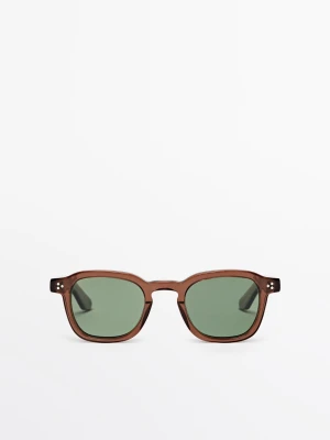 Okrągłe Okulary Przeciwsłoneczne - Popielaty Brąz - - Massimo Dutti - Mężczyzna