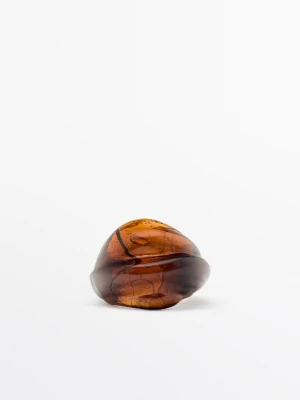 Okrągły Pierścionek Szklany Z Objętością - Karmelowy - Massimo Dutti - Female