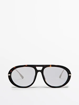 Okulary Aviator Z Efektem Rogowym - Niebieski - Massimo Dutti - Female