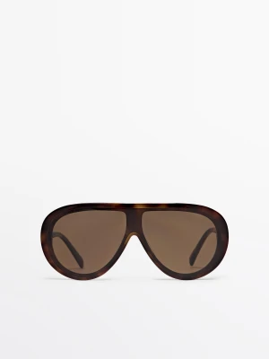 Okulary Przeciwsłoneczne Aviator Z Rogowym Efektem - Brązowy - Massimo Dutti - Female