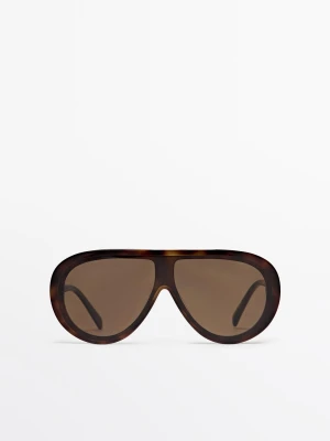 Okulary Przeciwsłoneczne Aviator Z Rogowym Efektem - Brązowy - - Massimo Dutti - Kobieta
