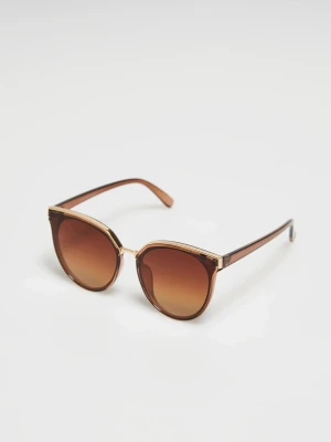 Okulary przeciwsłoneczne ozdobione złotymi elementami brązowe Moodo
