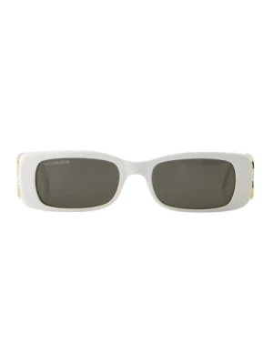 Okulary przeciwsłoneczne prostokątne - Biały/Złoty/Szary Balenciaga