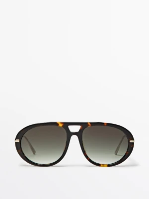 Okulary Przeciwsłoneczne Typu Aviator Z Efektem Rogowym - Zielony - Massimo Dutti - Female
