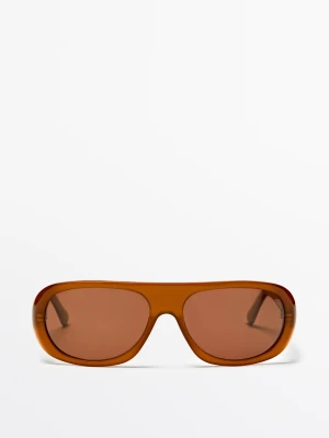 Okulary Przeciwsłoneczne Typu Wrap - Karmelowy - - Massimo Dutti - Female