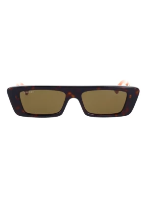 Okulary przeciwsłoneczne w kształcie prostokąta z oprawką Havana/Pomarańczową i brązowymi soczewkamiylonowymi Gucci