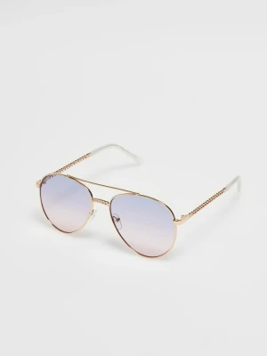 Okulary przeciwsłoneczne z metalowymi oprawkami w kolorze złotym Moodo