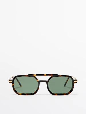 Okulary Przeciwsłoneczne Z Podwójnym Mostkiem, Rogowe - Brązowy - Massimo Dutti - Female