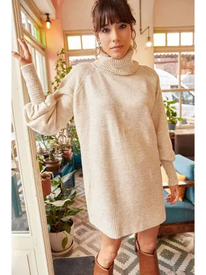 Olalook Sukienka dzianinowa w kolorze beżowym rozmiar: onesize