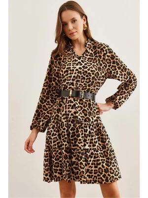 Olalook Sukienka w kolorze jasnobrązowo-czarnym rozmiar: L
