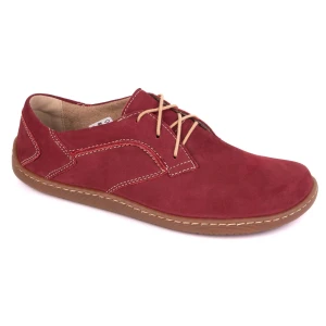 Olivier Barefoot Damskie minimalistyczne buty skórzane 1082 bordo nubuk czerwone