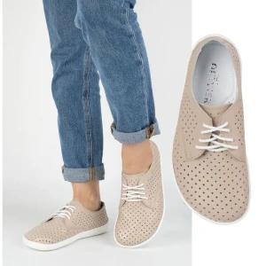 Olivier Barefoot Damskie minimalistyczne sneakersy 1288POL beż z białym beżowy