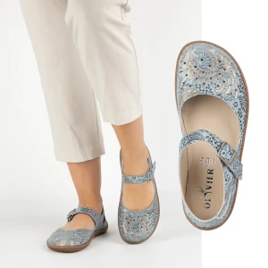 Olivier Damskie buty barefoot ze skóry naturalnej z printem 1284 błękitne niebieskie
