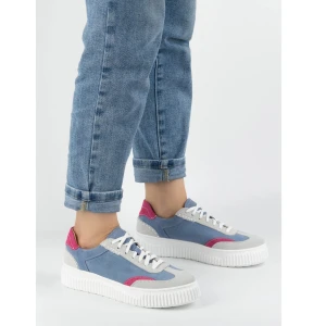 Olivier Damskie sneakersy skórzane na platformie N1202S4 niebieskie