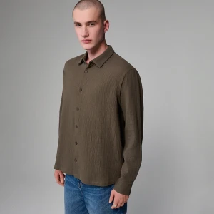 Oliwkowa koszula regular fit w kratę House