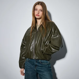 Oliwkowa kurtka bomber z kołnierzykiem House