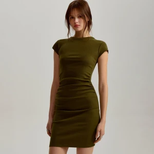 Oliwkowa sukienka mini bodycone w prążki House