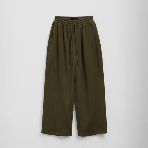 Oliwkowe spodnie dresowe super baggy z grubej dzininy heavy weight House