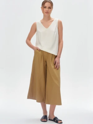 Oliwkowe spodnie wiskozowo-lniane typu culotte Greenpoint