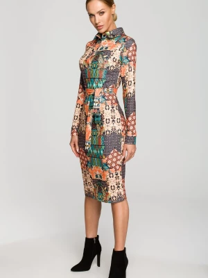 Ołówkowa sukienka z odważnym nadrukiem koszulowa góra Sukienki.shop