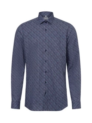 Olymp Level Five Koszula męska Mężczyźni Slim Fit Bawełna niebieski wzorzysty,