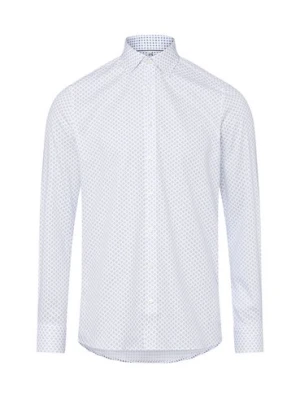 Olymp Level Five Męska koszula biznesowa Mężczyźni Slim Fit Bawełna biały|niebieski wzorzysty,