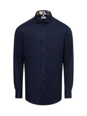 Olymp Level Five Męska koszula biznesowa Mężczyźni Slim Fit Bawełna niebieski wypukły wzór tkaniny,