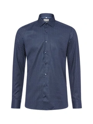 Olymp Level Five Męska koszula biznesowa Mężczyźni Slim Fit Bawełna niebieski wzorzysty,