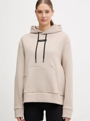 ON bluza treningowa Focus Tech damska kolor beżowy z kapturem gładka 1WF30360603