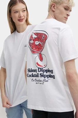 On Vacation t-shirt bawełniany Skinny Dippin' Cocktail Sippin' kolor biały z nadrukiem OVC T151