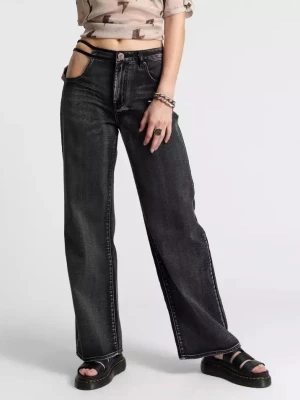 One Teaspoon Szerokie czarne jeansy Jackson Mid Waist