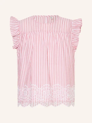 Only Bluzka Z Ażurową Koronką I Falbankami rot