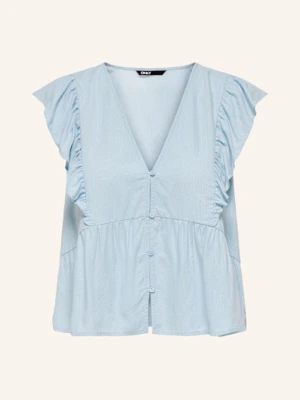 Only Bluzka Z Lnem I Falbankami blau