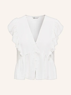 Only Bluzka Z Lnem I Falbankami weiss