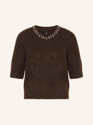 Only Dzianinowa Koszulka Z Kamieniami Ozdobnymi braun