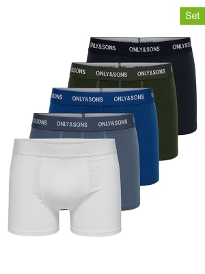 ONLY & SONS Bokserki (5 par) "Onstrey" w kolorze niebiesko-białym rozmiar: XS