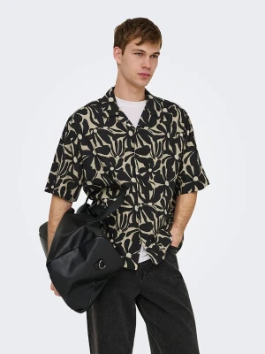 ONLY & SONS Koszula "Onsharvi" - Relaxed fit - w kolorze beżowo-czarnym rozmiar: S