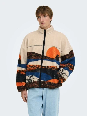 ONLY & SONS Kurtka polarowa "Adam" w kolorze beżowo-niebieskim rozmiar: XL