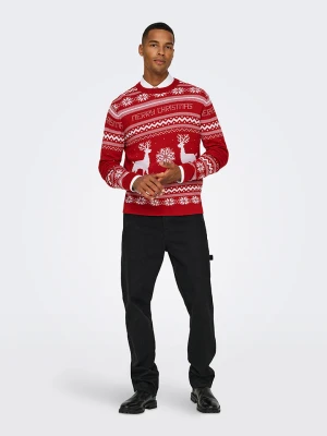 ONLY & SONS Sweter w kolorze czerwono-białym rozmiar: XL