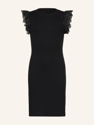 Only Sukienka Z Dżerseju Z Ażurową Koronką I Falbankami schwarz