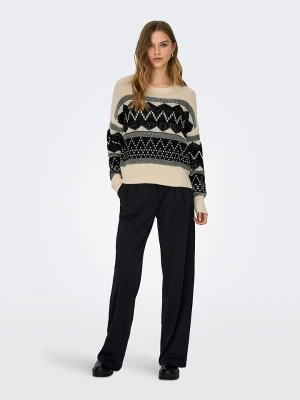 ONLY Sweter w kolorze beżowo-czarnym rozmiar: L
