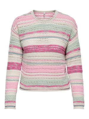 ONLY Sweter w kolorze jasnoróżowo-miętowo-kremowym rozmiar: S