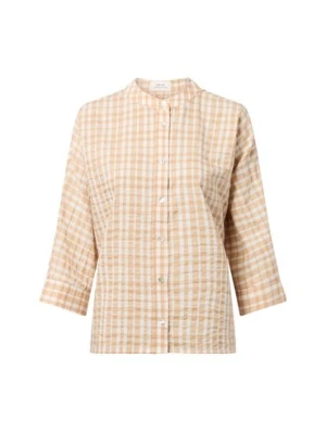 Opus Bluzka damska - Fountry Kobiety Sztuczne włókno biały|beżowy w kratkę,